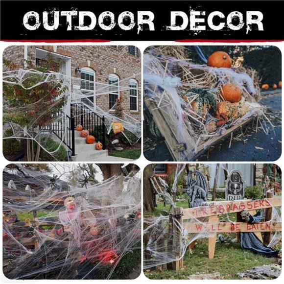 1400 sqft Halloween Spider Webs Decorations with 150 Extra Fake Spiders - Picture 4 of 6
